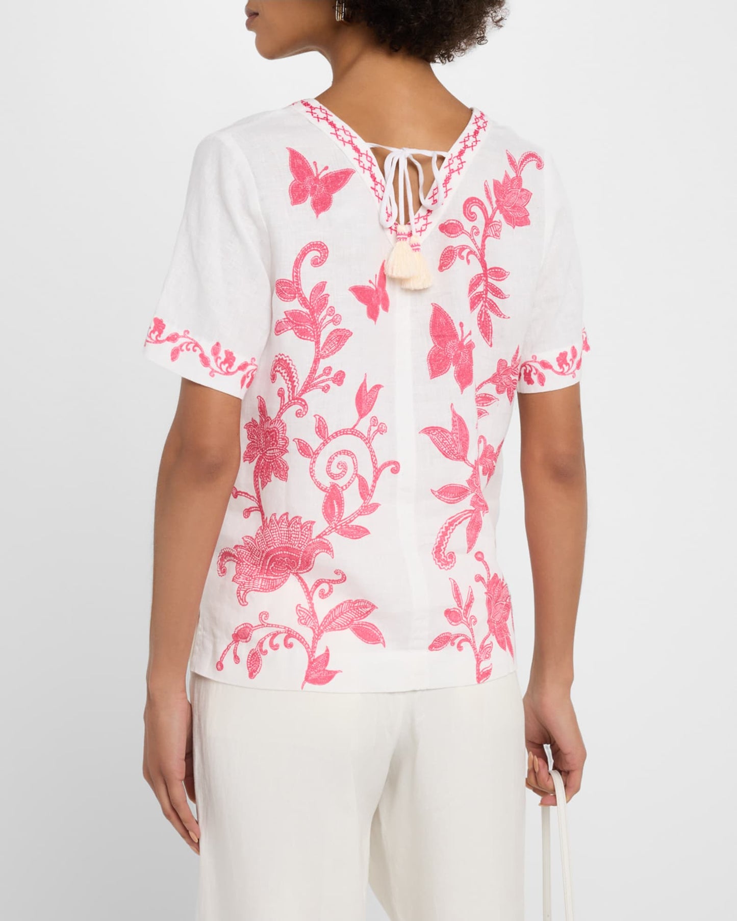 Johnny Was V-Neck Tie Back Blouse-Alycia (Ecru)