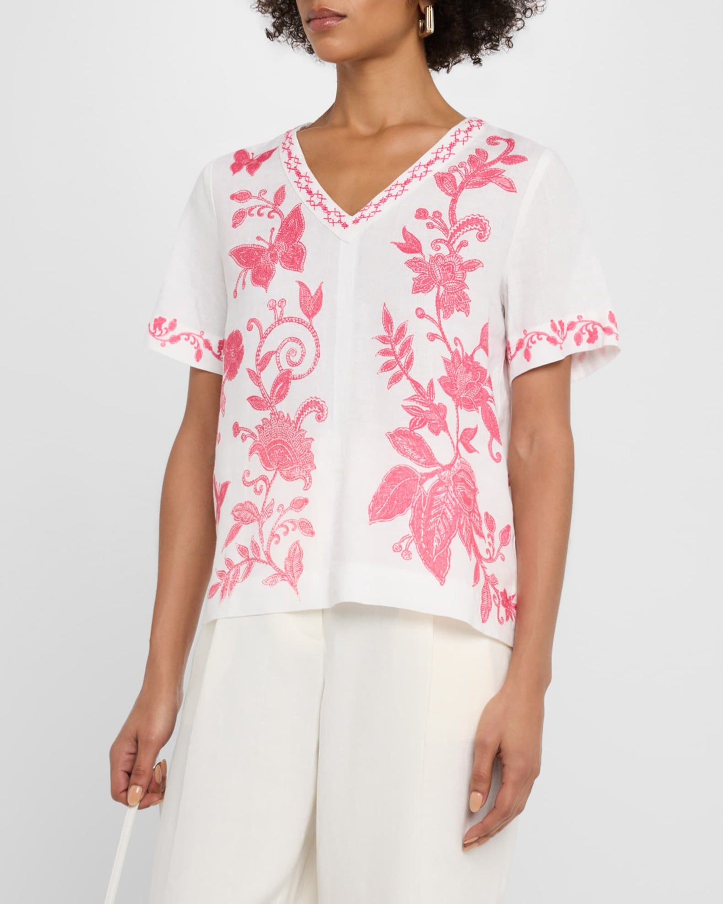 Johnny Was V-Neck Tie Back Blouse-Alycia (Ecru)