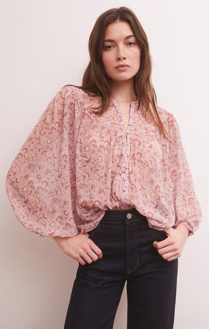 Z Supply Liene Floral Top-Shadow Mauve