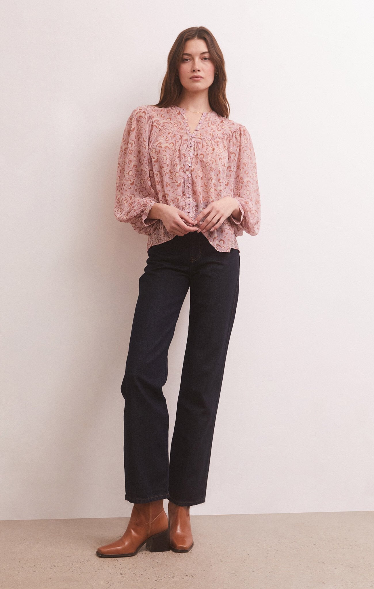 Z Supply Liene Floral Top-Shadow Mauve