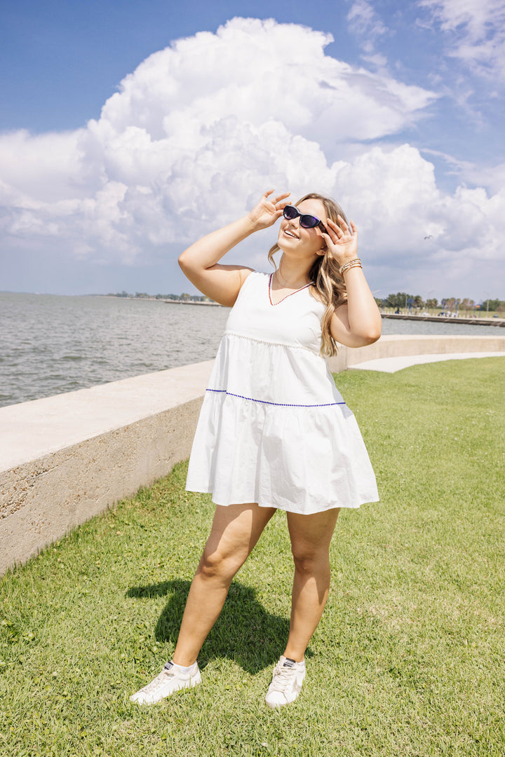 Queen of Sparkles Flag Back Dress-White