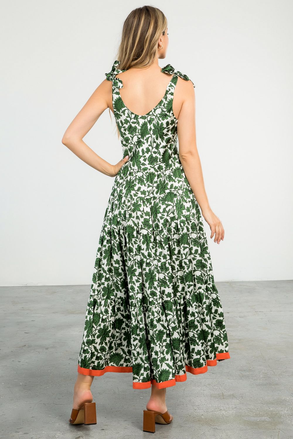 THML "Mia" Tie Straps Maxi Dress-Green