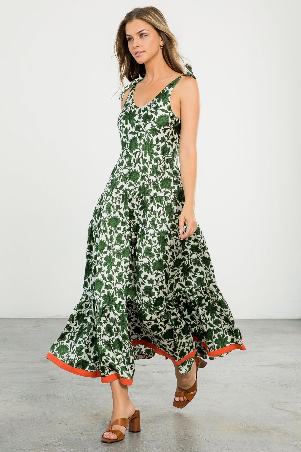 THML "Mia" Tie Straps Maxi Dress-Green