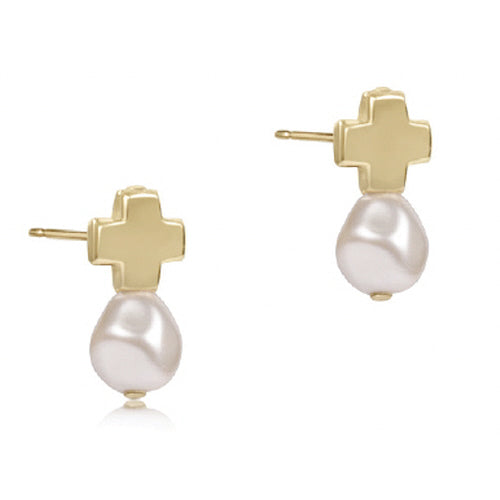 Enewton “Signature Cross” Gold Stud-Pearl