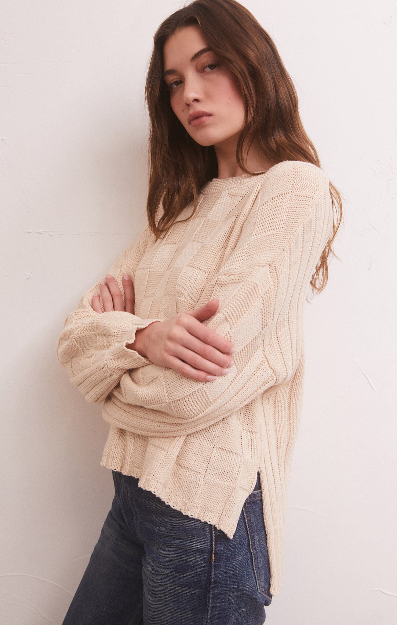Z Supply Foster Checker Sweater- Whisper White