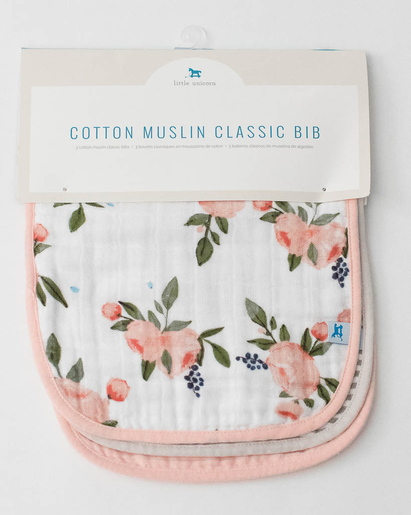Little Unicorn Cotton Muslin Classic Bib 3 Pack - Watercolor Roses