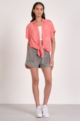 Elan "Cherisse" Short Sleeve Button Down Top - Coral