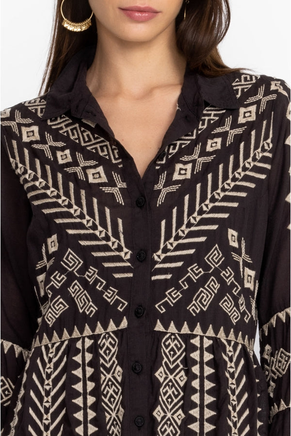 Johnny Was Charis Easy Tiered Dress with Slip -Black
