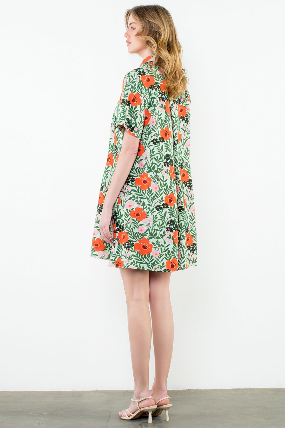 THML "Barb" Button Up Floral Dress-Green