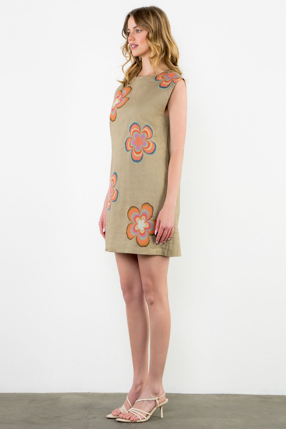 THML "Pearla" Sleeveless Embroidered Dress-Khaki