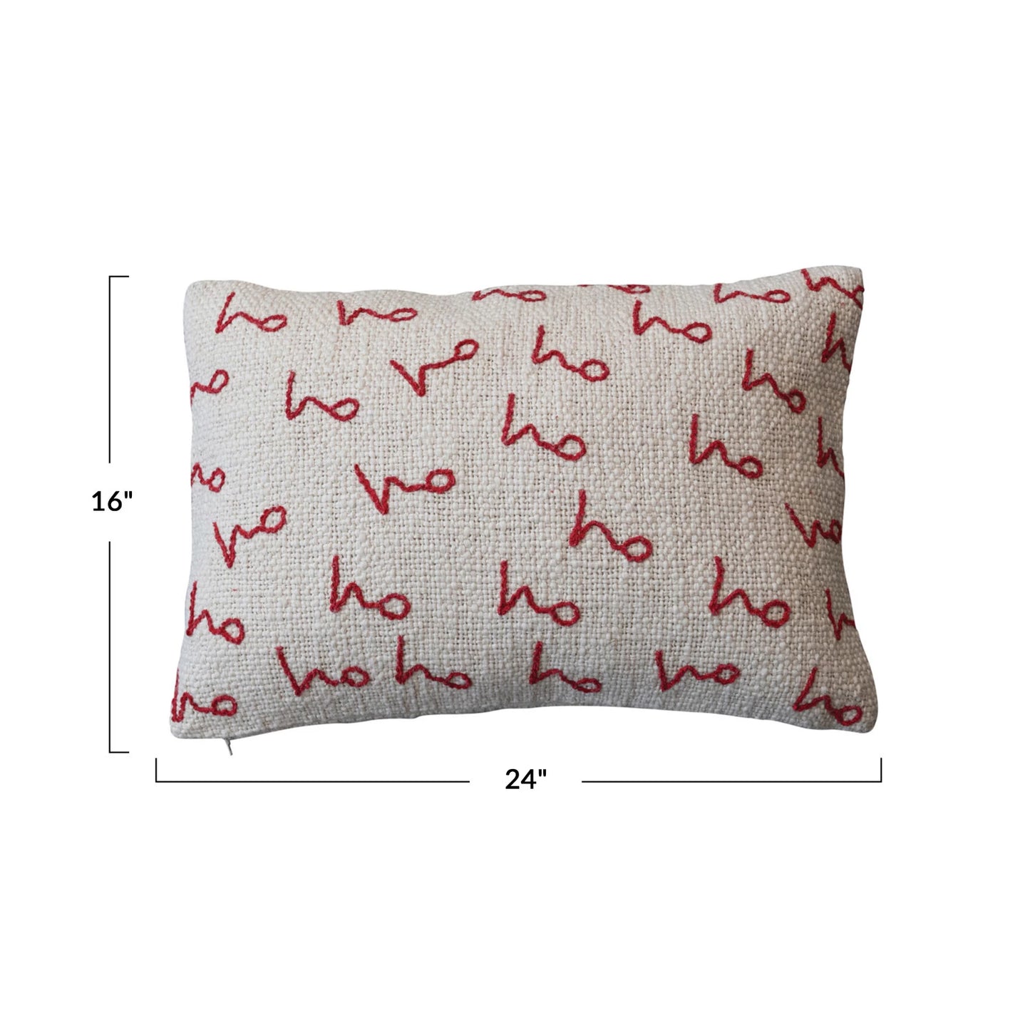 24" x 16" Woven Cotton Slub Lumbar"Ho Ho Ho" Pillow -Ivory