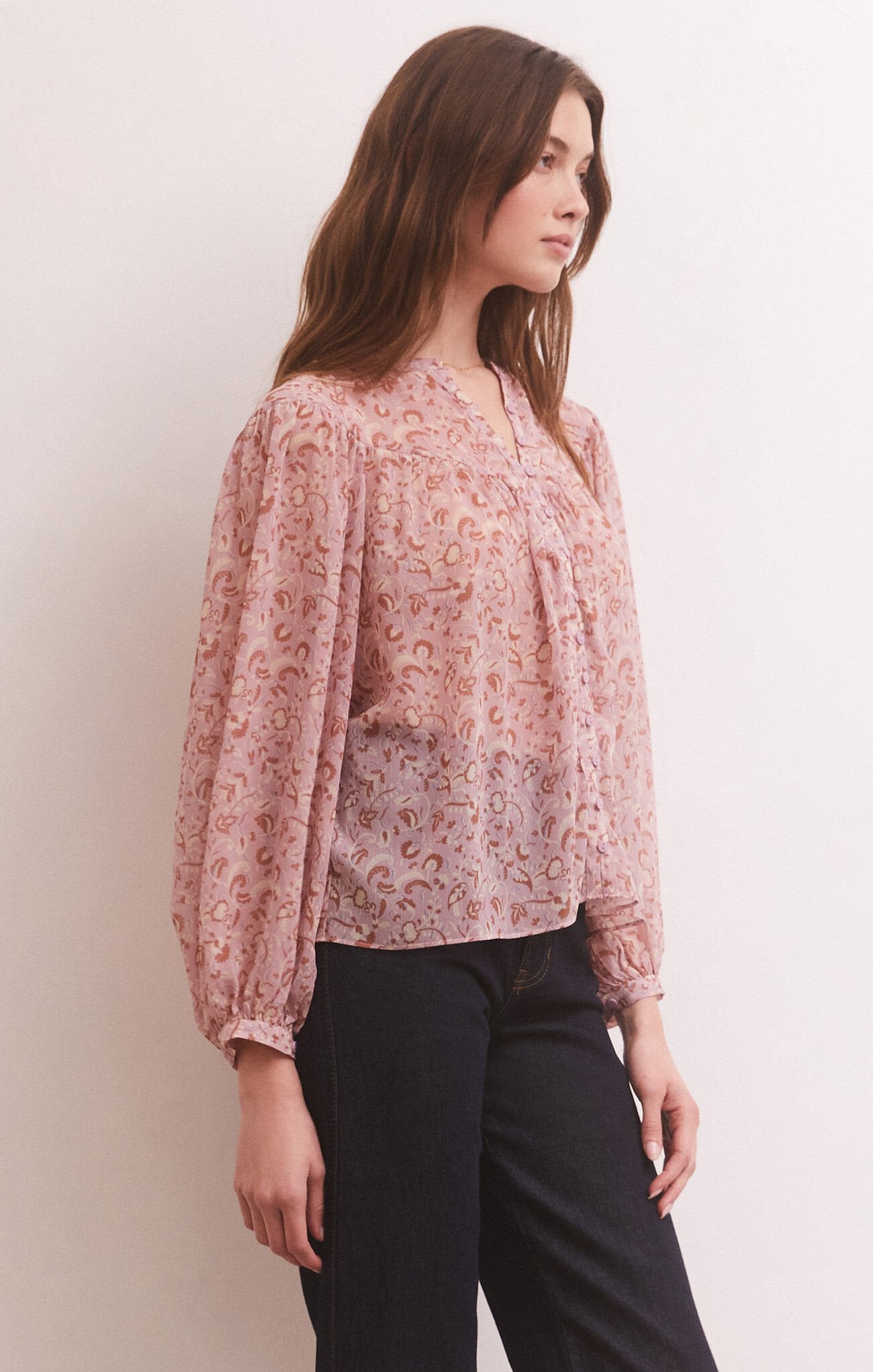 Z Supply Liene Floral Top-Shadow Mauve