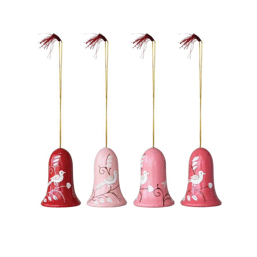 Hand Painted Wood Bell Ornament- Assorted