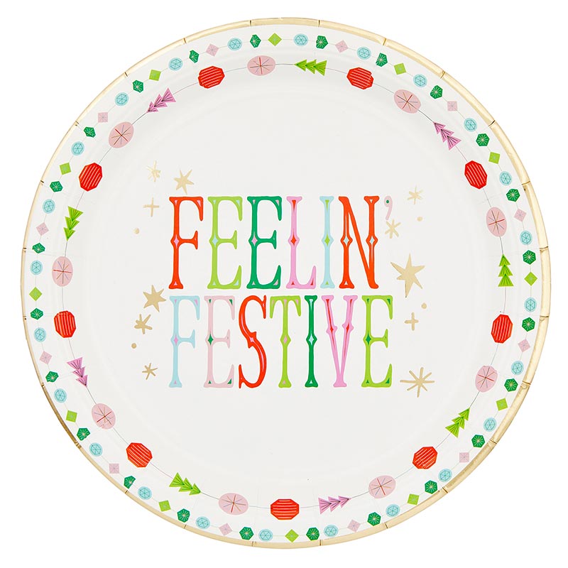Slant "Feelin' Festive" Paper Plates-12Ct