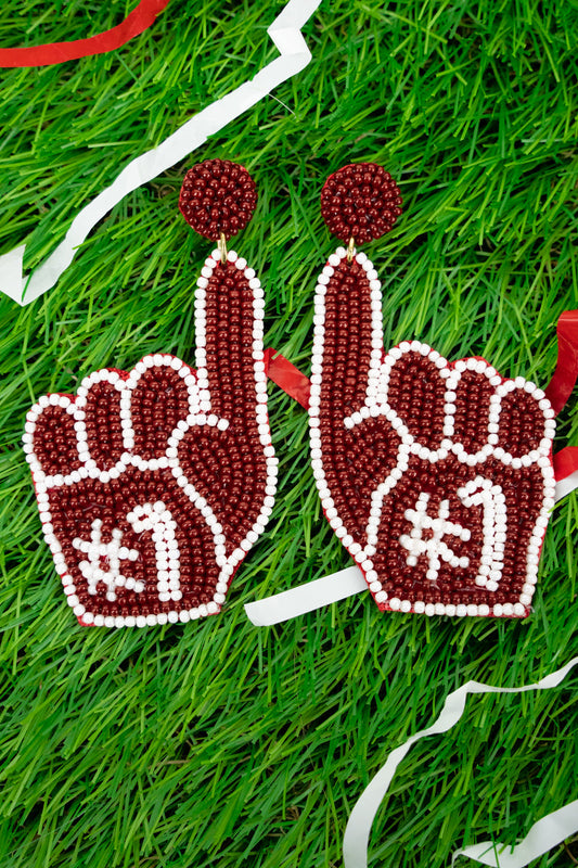 Seed Bead Game Day #1 Earring-Maroon/White
