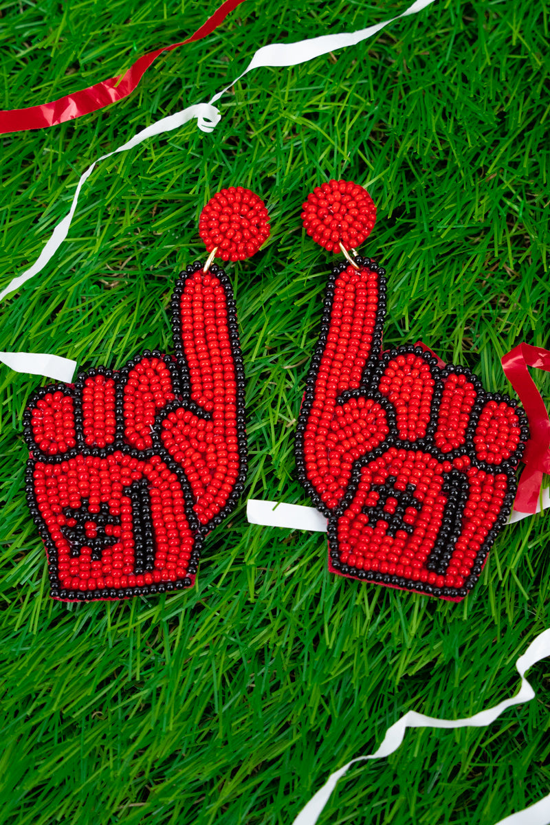 Seed Bead Game Day #1 Earring-Red/Black
