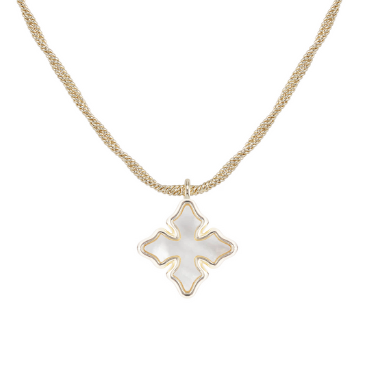 Natalie Wood Designs Cross Drop Necklace-Gold/Pearl Stone