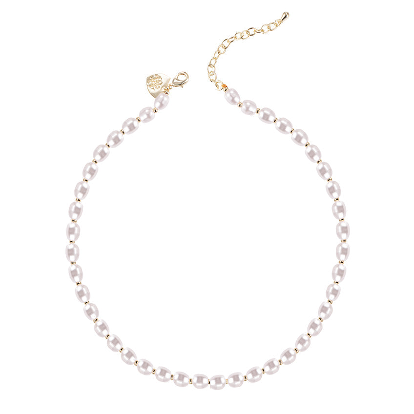 Ashton Gold Half Chain Necklace in White Pearl