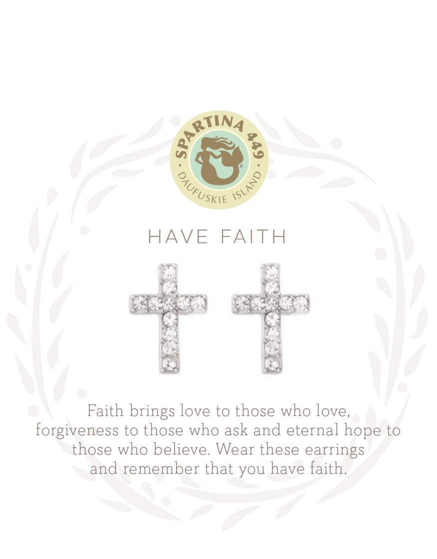Spartina 449 Sea La Vie Stud Earring-Have Faith/Cross-Silver