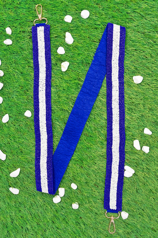 Seed Bead Game Day Purse Strap-Blue/White Striped