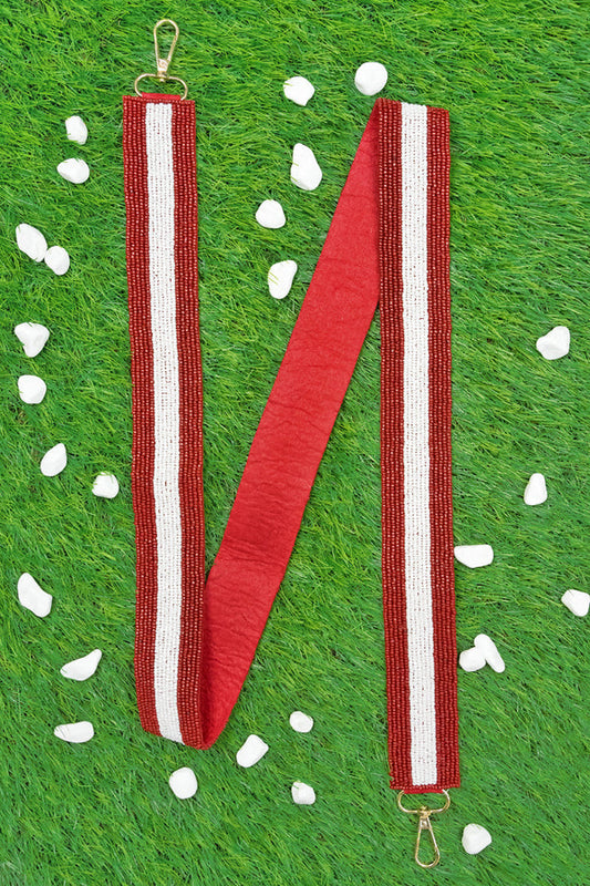 Seed Bead Game Day Purse Strap-Maroon/White Striped