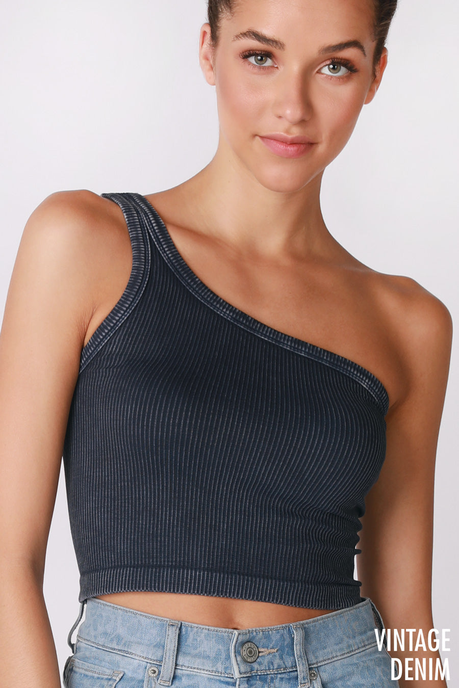 Niki Biki Vintage One Shoulder Crop Top - Available in 9 Colors