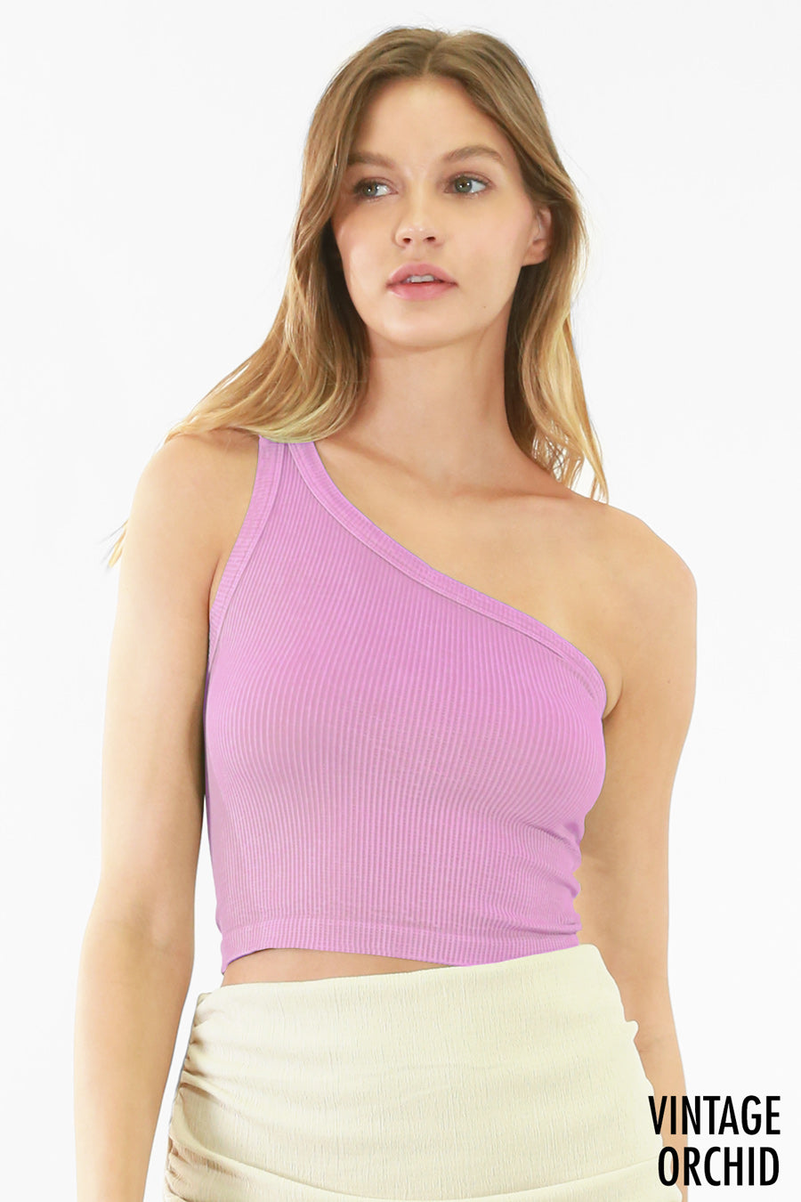 Niki Biki Vintage One Shoulder Crop Top - Available in 9 Colors
