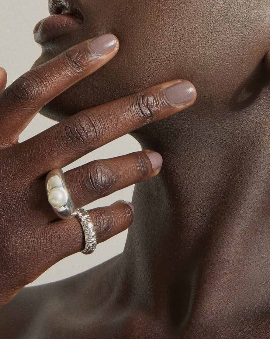 Bling Bar "Frankie" Pearl Ring-Silver