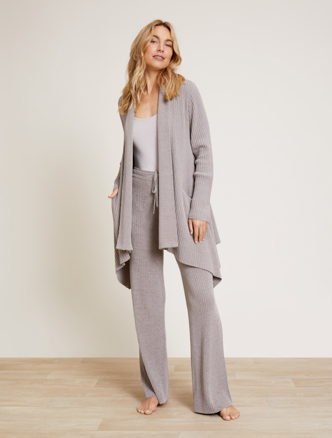 Barefoot Dreams CozyChic Ultra Lite® Draped Shawl Collar Cardi-Pewter