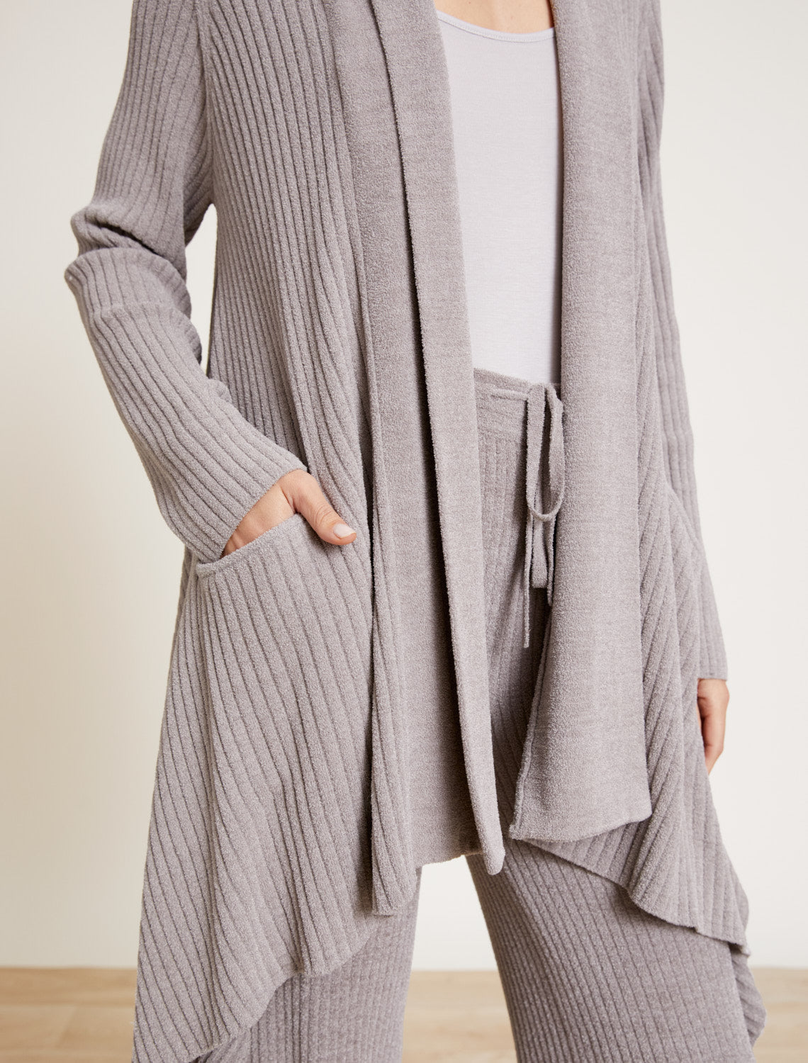 Barefoot Dreams CozyChic Ultra Lite® Draped Shawl Collar Cardi-Pewter