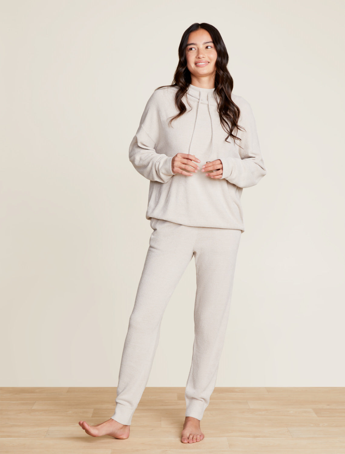 Barefoot Dreams CozyChic Ultra Lite® Funnel Neck Hooded Pullover-Bisque