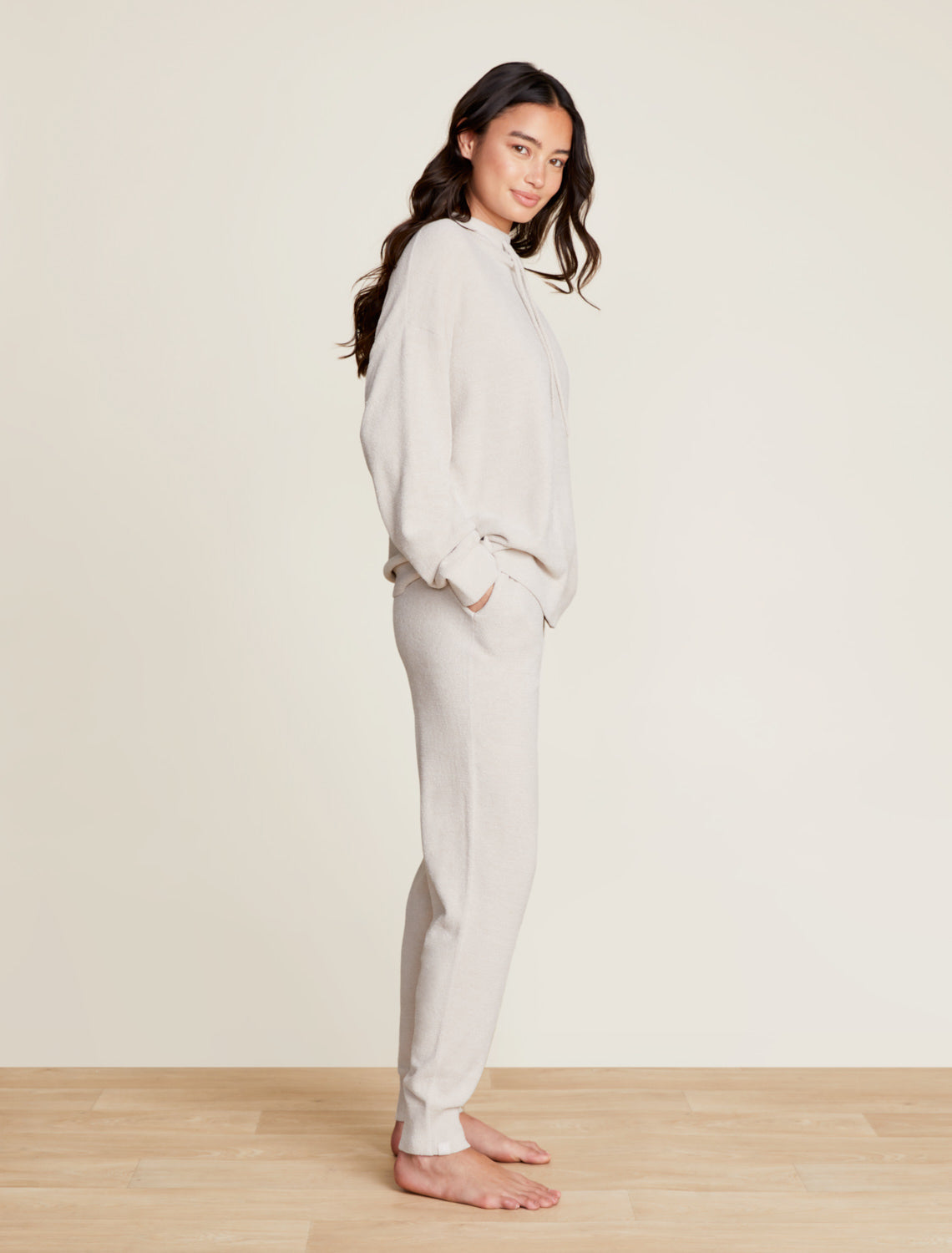 Barefoot Dreams CozyChic Ultra Lite® Funnel Neck Hooded Pullover-Bisque