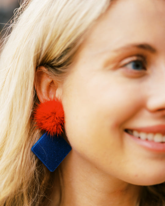 Blue & Red Field Goal Drop Earrings