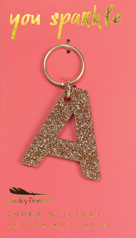 Lucky Feather Glitter Initial Keychain