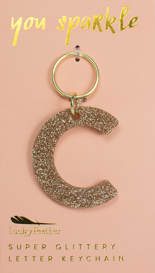 Lucky Feather Glitter Initial Keychain