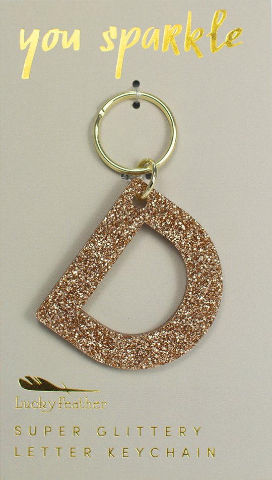 Lucky Feather Glitter Initial Keychain