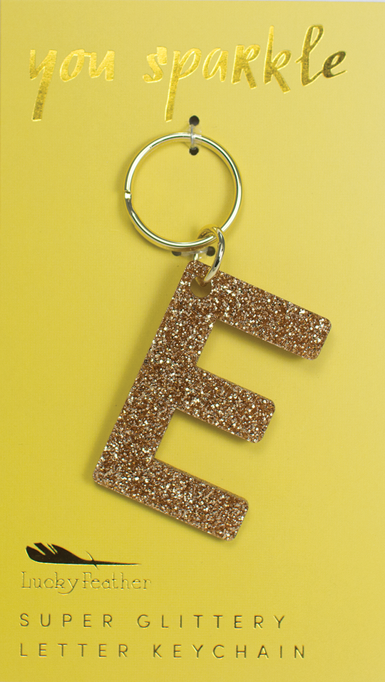 Lucky Feather Glitter Initial Keychain