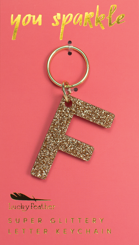 Lucky Feather Glitter Initial Keychain