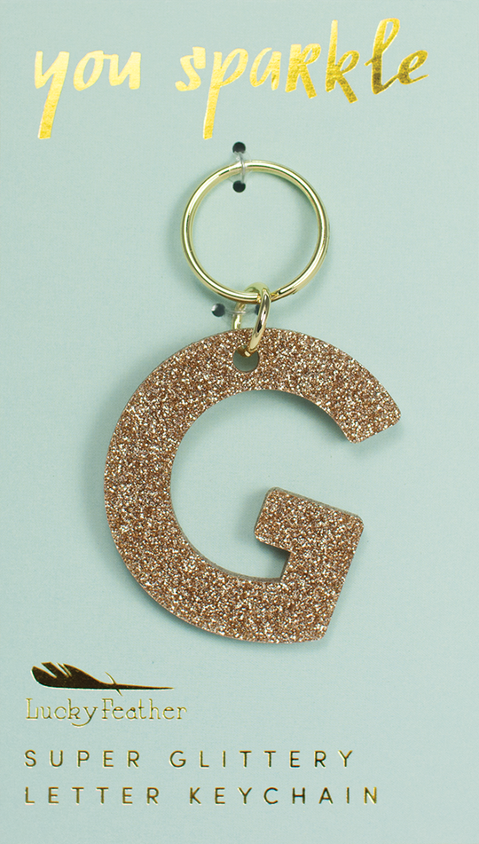 Lucky Feather Glitter Initial Keychain