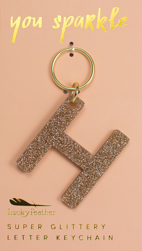 Lucky Feather Glitter Initial Keychain