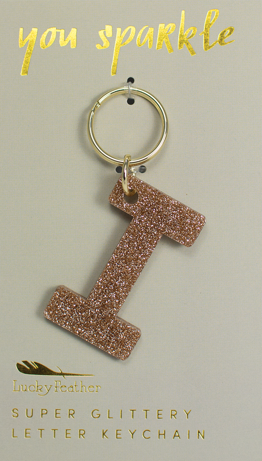 Lucky Feather Glitter Initial Keychain