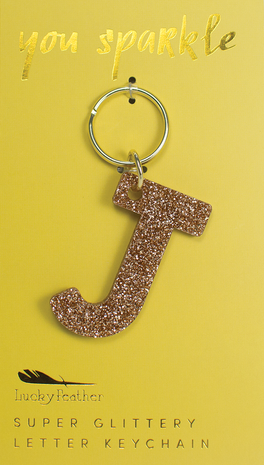 Lucky Feather Glitter Initial Keychain