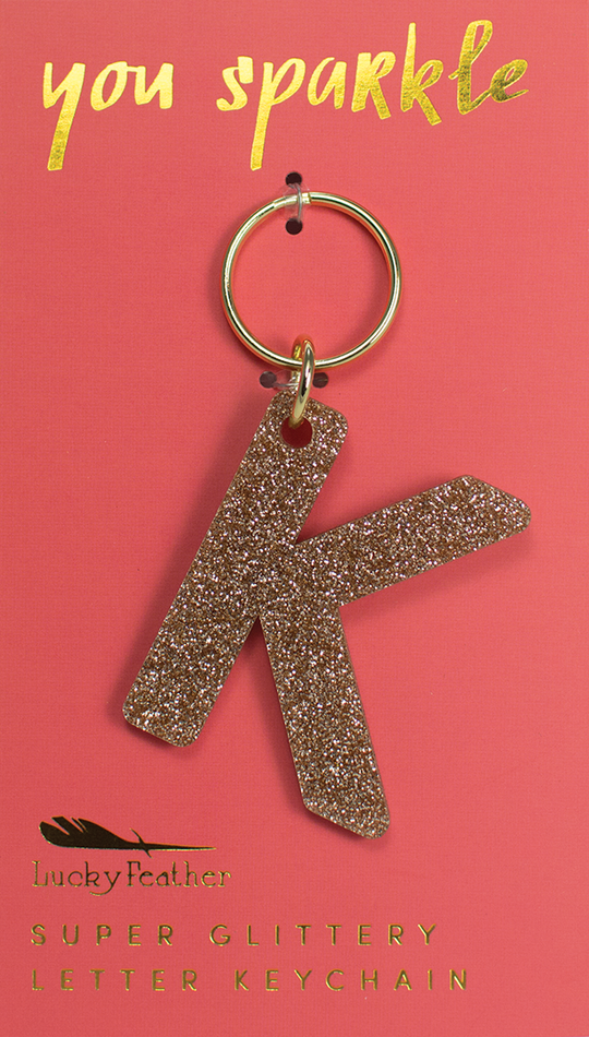 Lucky Feather Glitter Initial Keychain