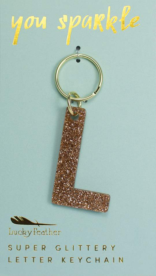 Lucky Feather Glitter Initial Keychain
