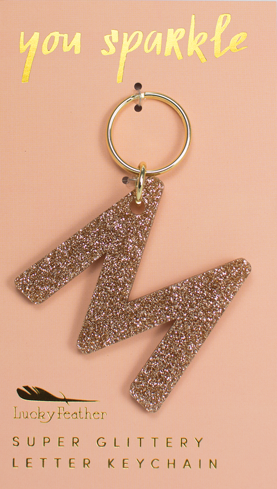 Lucky Feather Glitter Initial Keychain