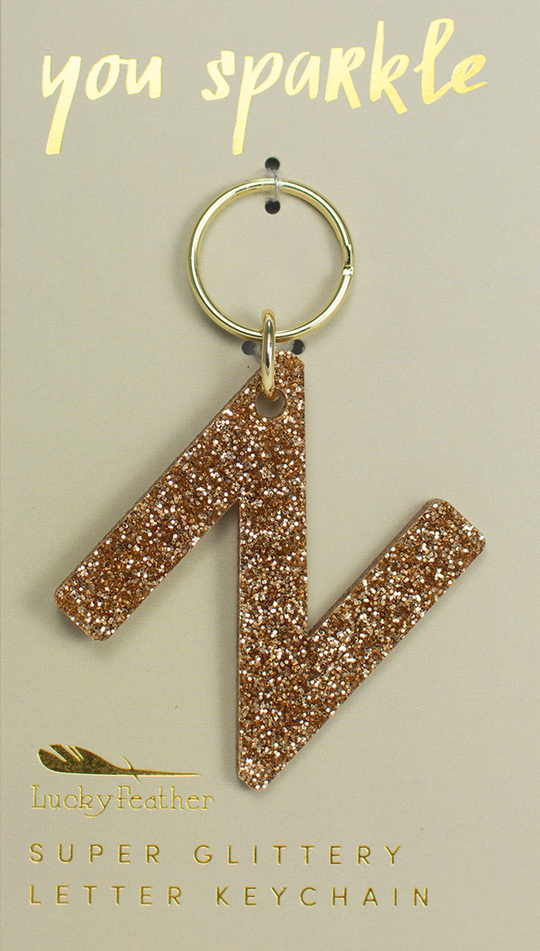 Lucky Feather Glitter Initial Keychain