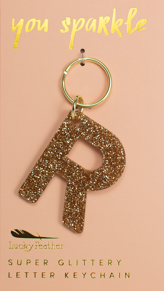 Lucky Feather Glitter Initial Keychain