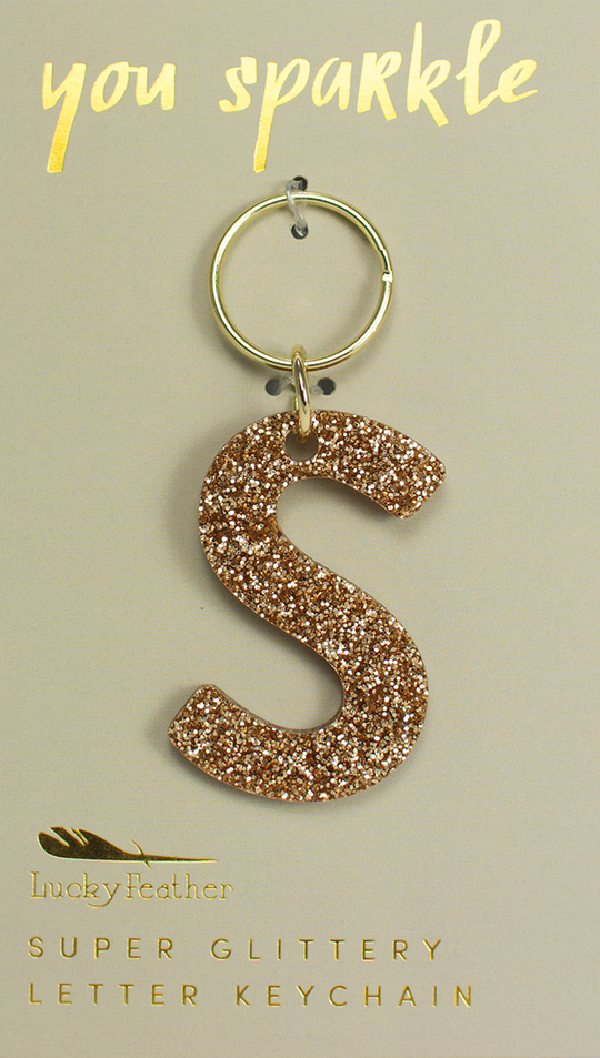 Lucky Feather Glitter Initial Keychain