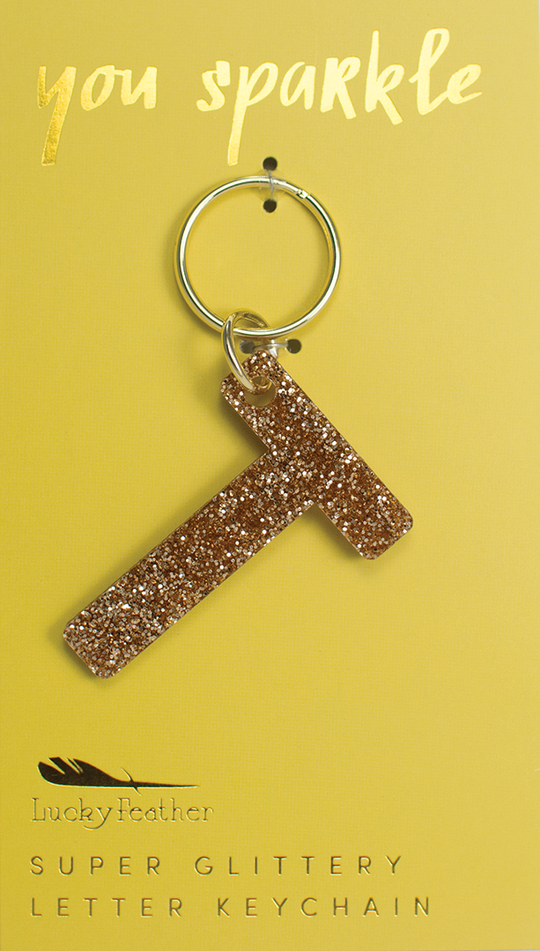 Lucky Feather Glitter Initial Keychain