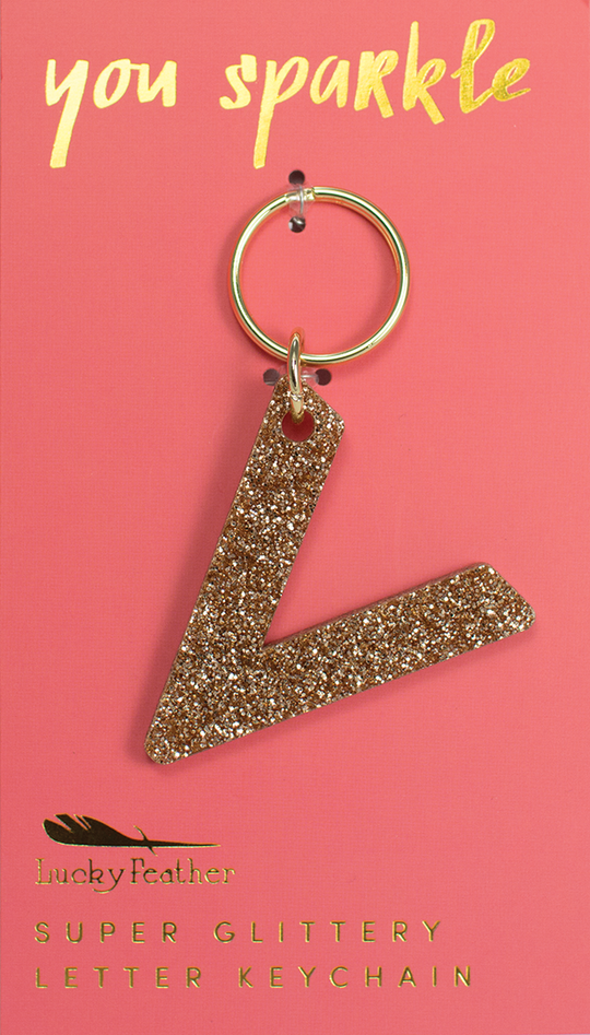 Lucky Feather Glitter Initial Keychain